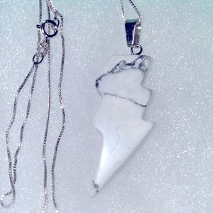 Natural Howlite Lightning Bolt Sterling Silver 18” Necklace